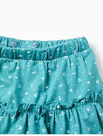 Jupe-short en coton à motif floral et volants