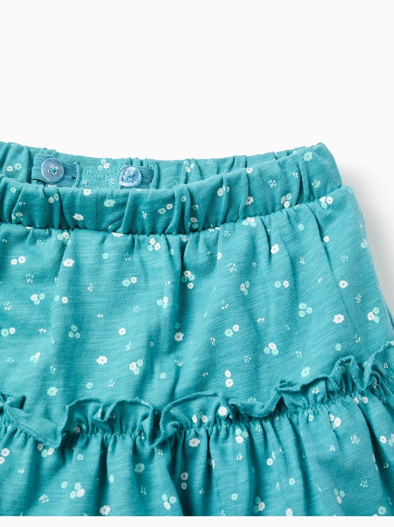 Jupe-short en coton à motif floral et volants Bleu Bleu - Kiabi