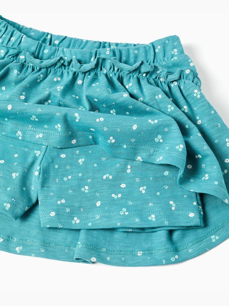 Jupe-short en coton à motif floral et volants Bleu Bleu - Kiabi