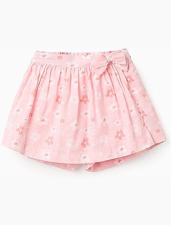 Jupe-short en coton avec motif floral et nœud