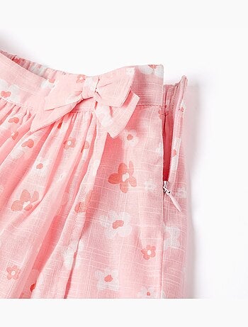 Jupe-short en coton avec motif floral et nœud
