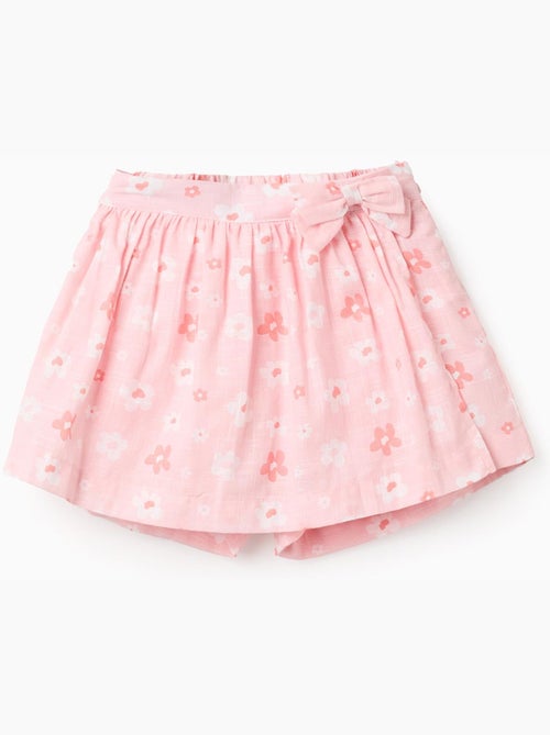 Jupe-short en coton avec motif floral et nœud - Kiabi
