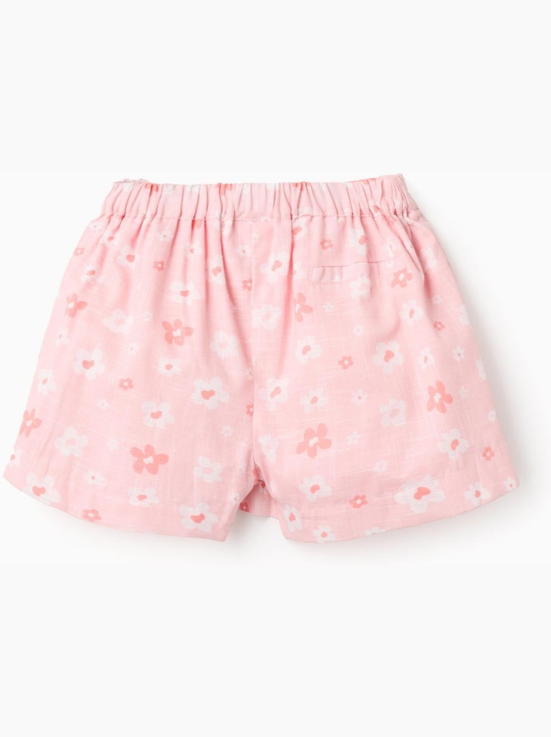 Jupe-short en coton avec motif floral et nœud Rose clair - Kiabi