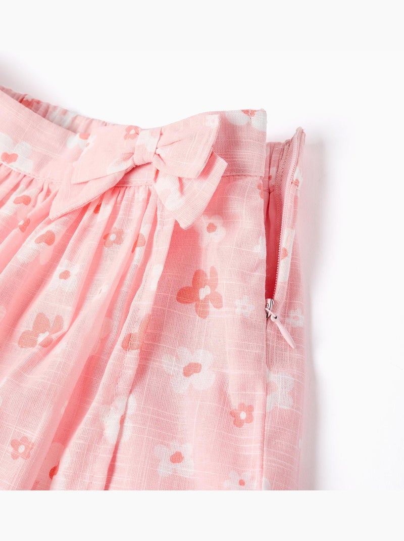 Jupe-short en coton avec motif floral et nœud Rose clair - Kiabi