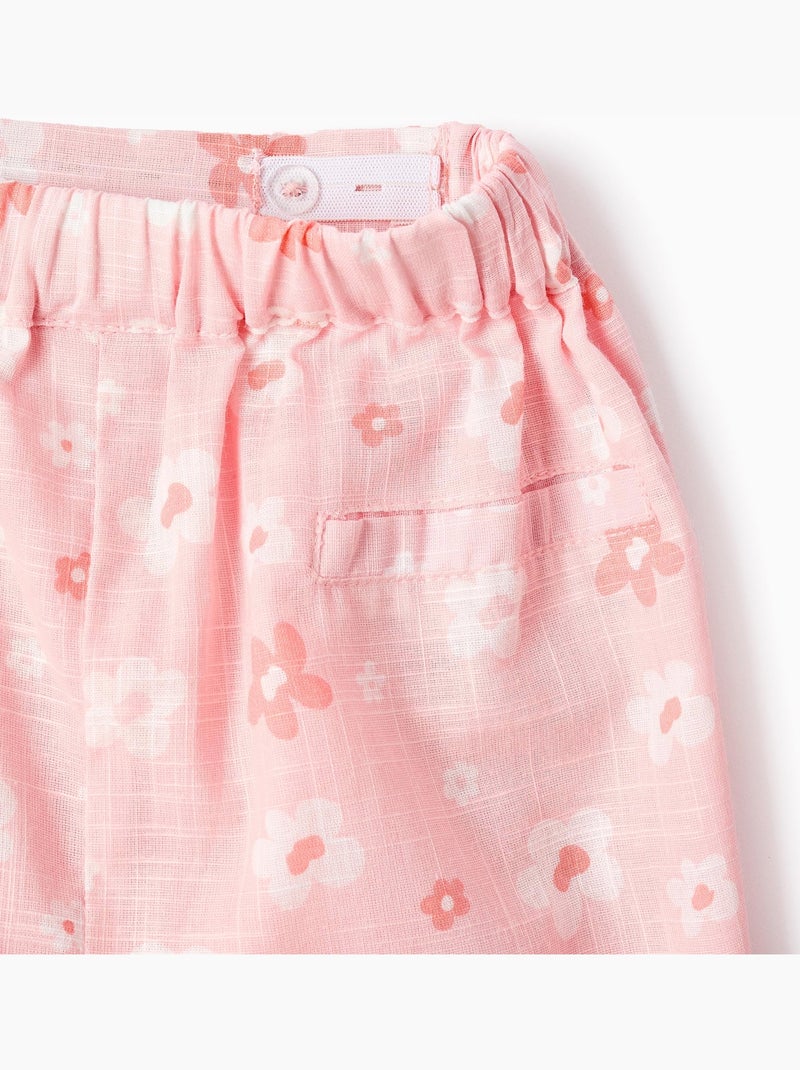 Jupe-short en coton avec motif floral et nœud Rose clair - Kiabi