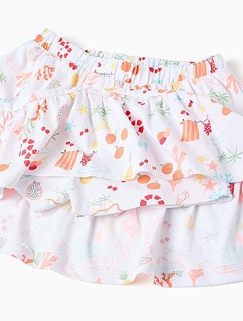 Jupe-short en coton avec motif plage et taille élastique