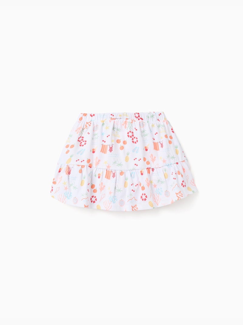 Jupe-short en coton avec motif plage et taille élastique Blanc - Kiabi