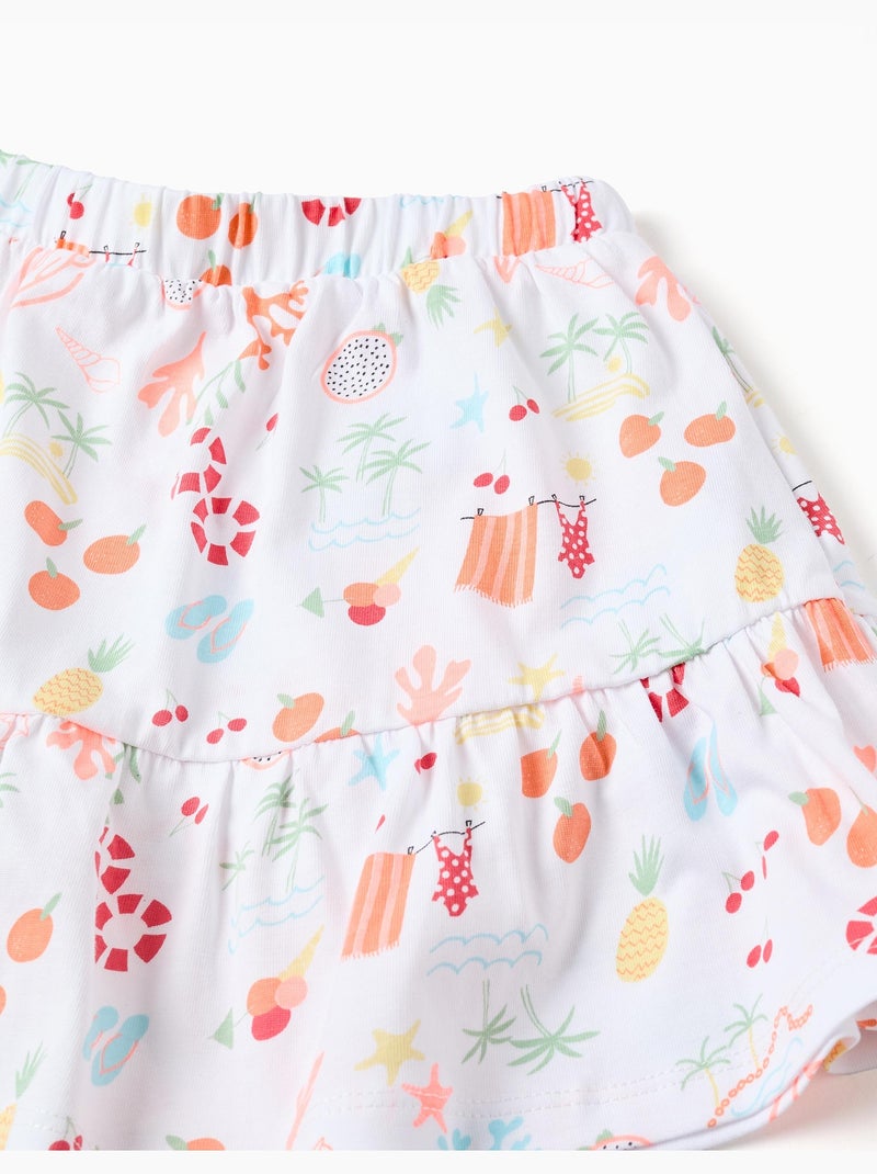 Jupe-short en coton avec motif plage et taille élastique Blanc - Kiabi