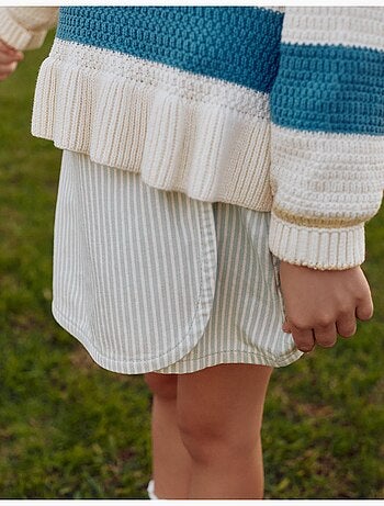 Jupe-short en coton avec rayures et nœud
