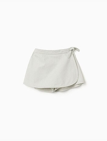 Jupe-short en coton avec rayures et nœud