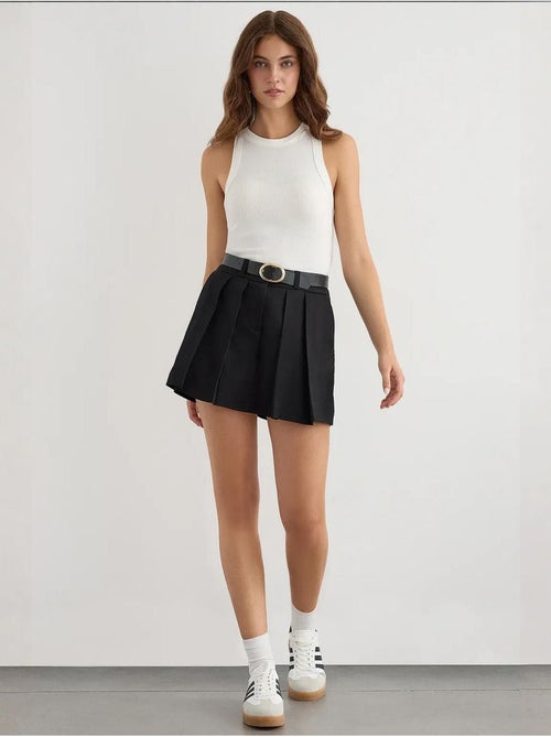 Jupe-short en coton taille mi-haute à plis sur le devant - Kiabi
