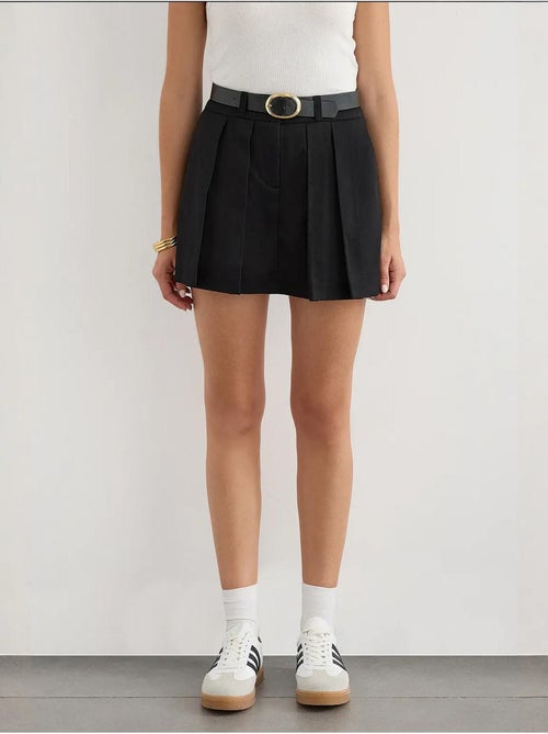 Jupe-short en coton taille mi-haute à plis sur le devant - Kiabi
