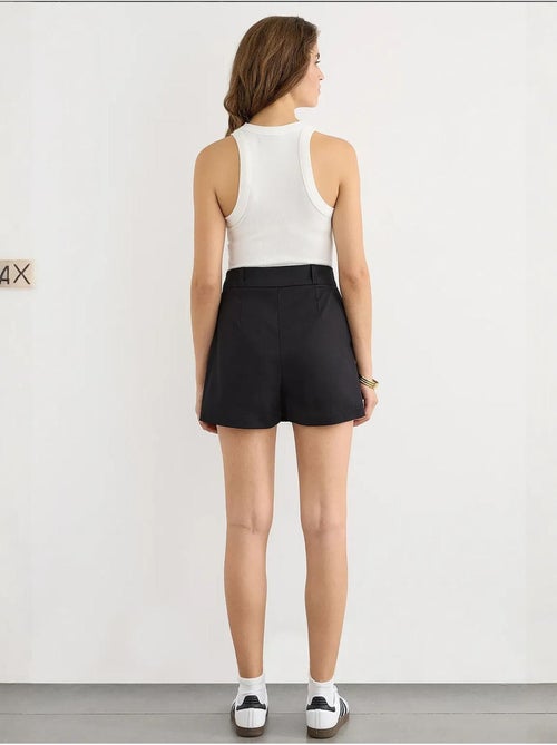 Jupe-short en coton taille mi-haute à plis sur le devant - Kiabi