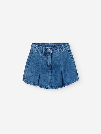 Jupe-short en denim de coton avec plis