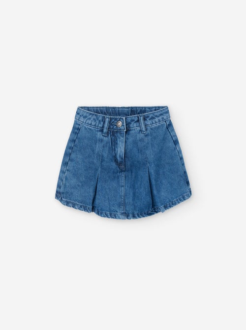 Jupe-short en denim de coton avec plis - Kiabi