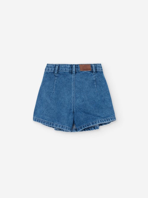 Jupe-short en denim de coton avec plis - Kiabi