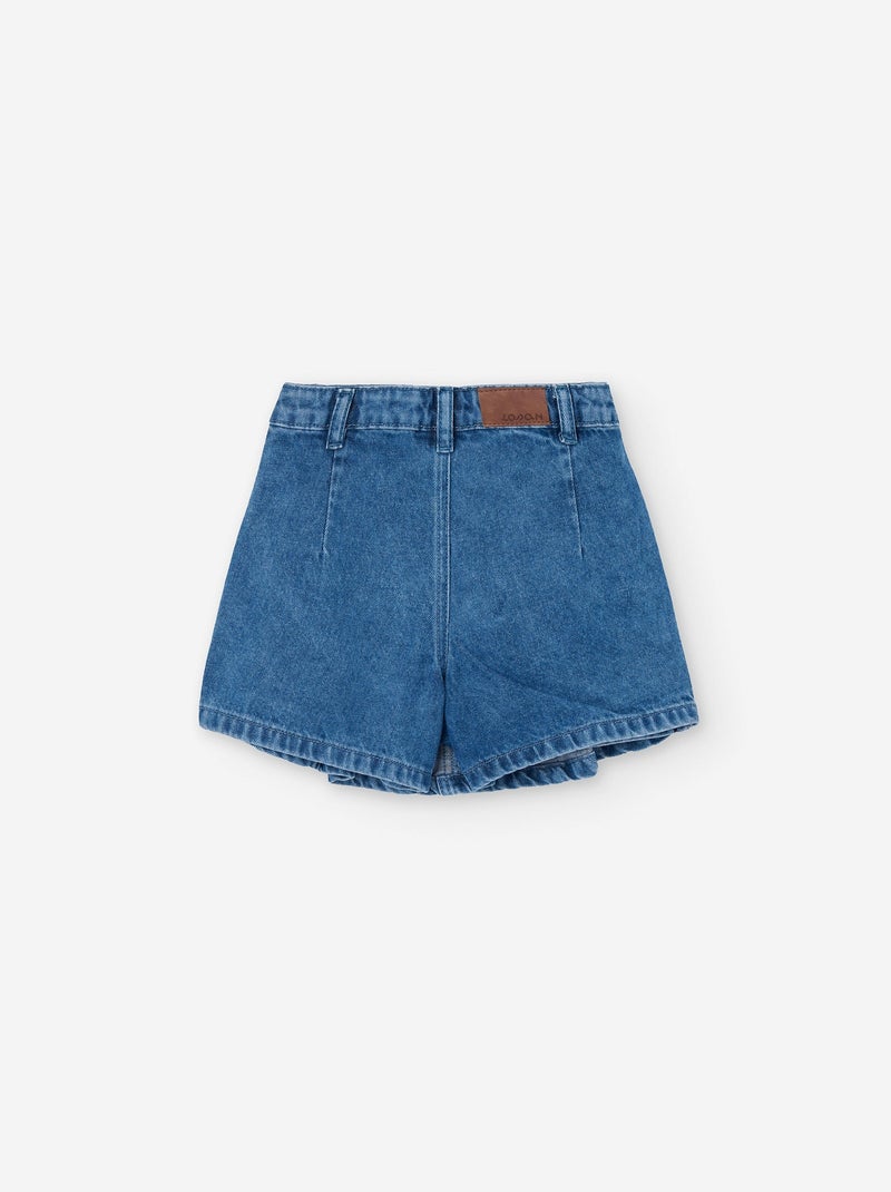 Jupe-short en denim de coton avec plis Bleu - Kiabi