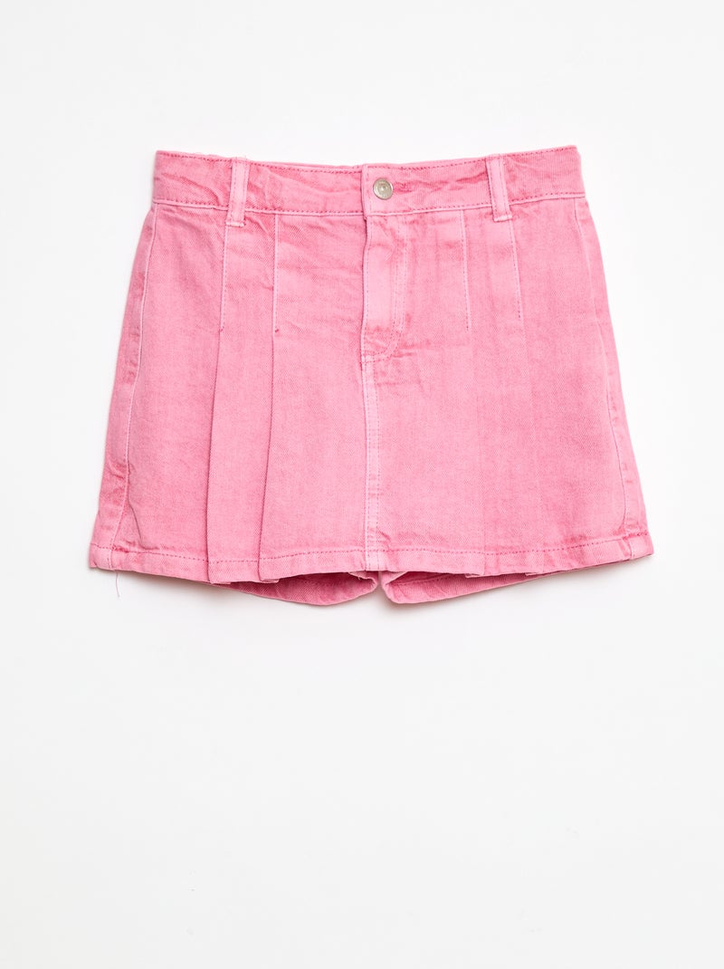 Jupe short en denim plissé rose - Kiabi