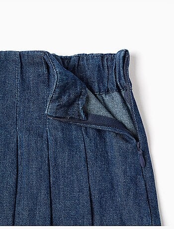 Jupe-short en jean avec plis sur le devant
