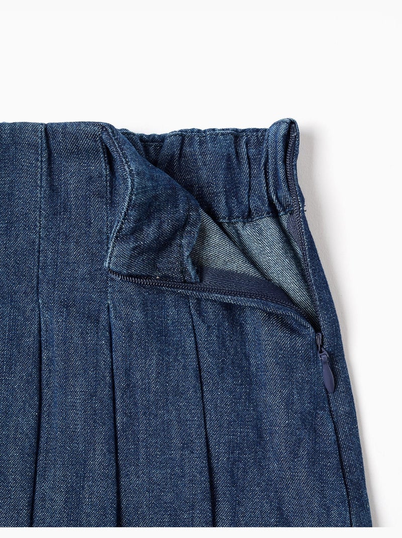 Jupe-short en jean avec plis sur le devant Bleu foncé - Kiabi