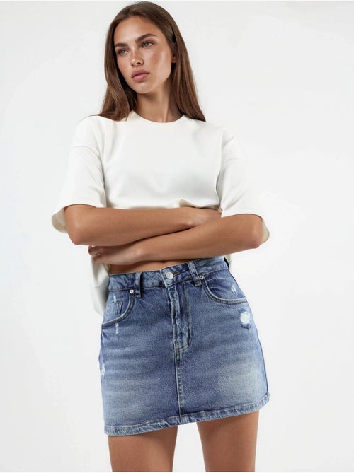 Jupe-short en jean déchiré avec fermeture éclair - Kiabi