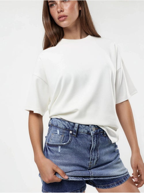 Jupe-short en jean déchiré avec fermeture éclair - Kiabi