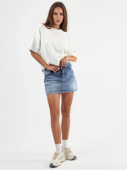 Jupe-short en jean déchiré avec fermeture éclair - Kiabi