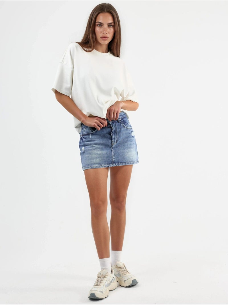 Jupe-short en jean déchiré avec fermeture éclair Bleu roi - Kiabi