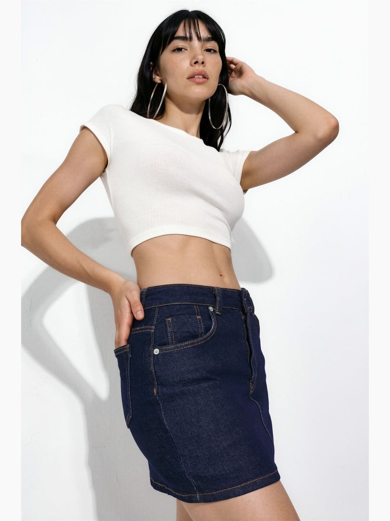 Jupe-short en jean déchiré avec fermeture éclair hiccup Bleu outremer - Kiabi