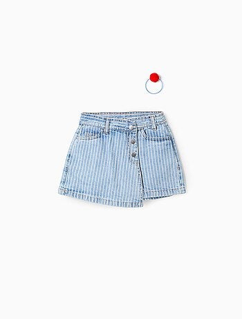 Jupe-short en Jean Rayé + Élastique à Pompon