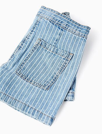 Jupe-short en Jean Rayé + Élastique à Pompon