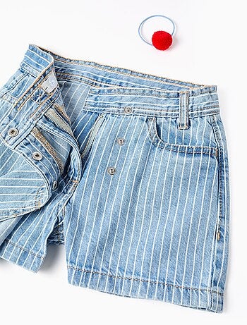 Jupe-short en Jean Rayé + Élastique à Pompon
