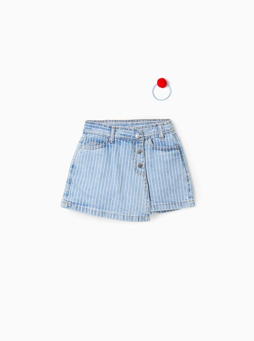 Jupe-short en Jean Rayé + Élastique à Pompon - Kiabi