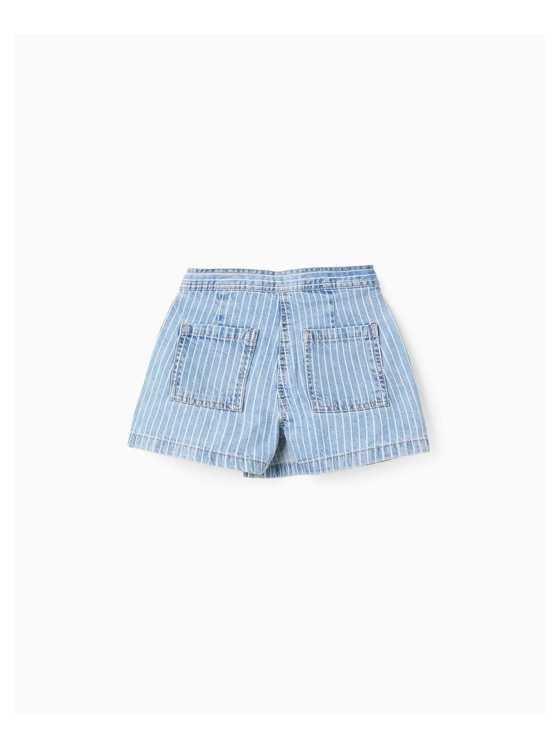 Jupe-short en Jean Rayé + Élastique à Pompon Bleu clair - Kiabi