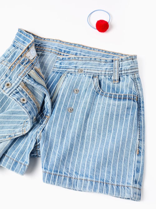 Jupe-short en Jean Rayé + Élastique à Pompon - Kiabi