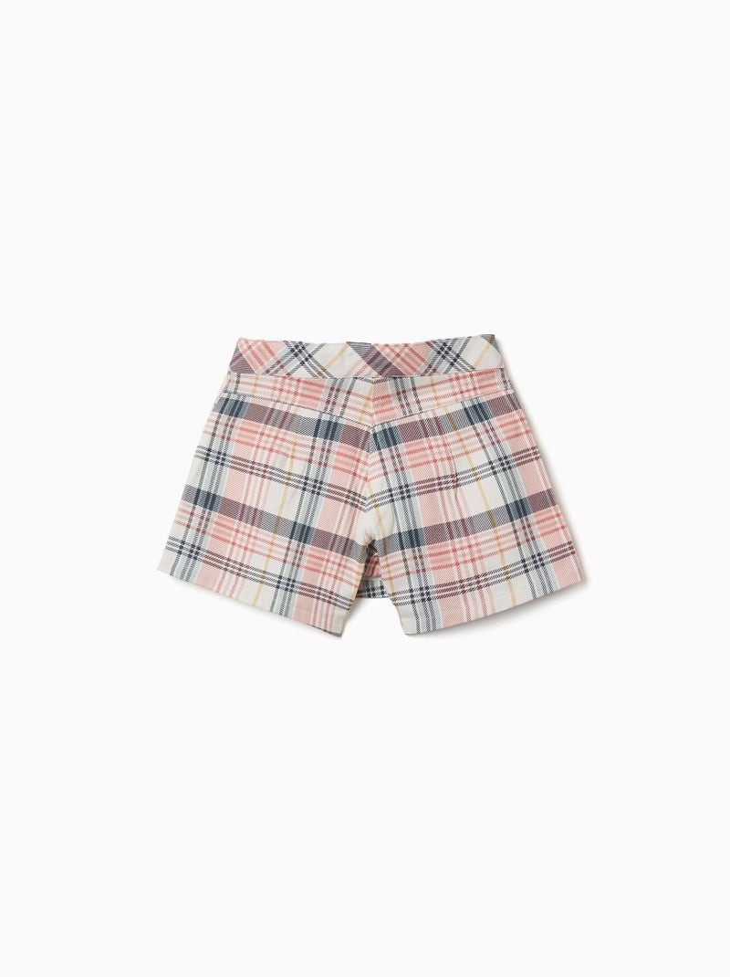 Jupe-short en sergé de coton à carreaux Blanc - Kiabi