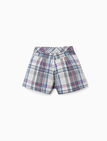 Jupe-short en sergé de coton à carreaux