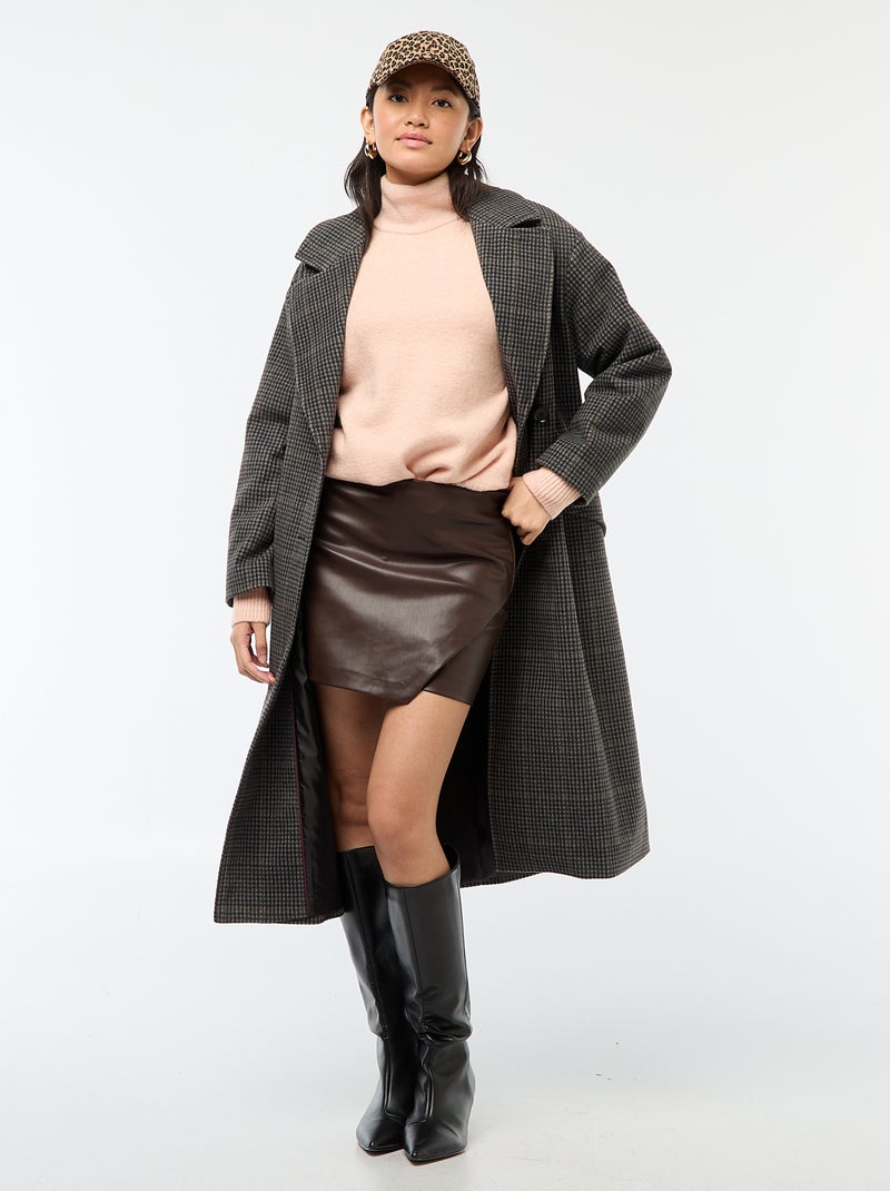 Jupe short en simili uni Marron - Kiabi