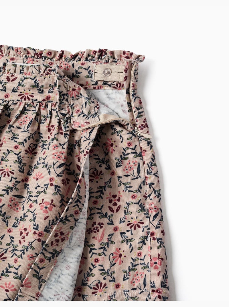 Jupe-short en velours côtelé avec motif floral Beige clair - Kiabi