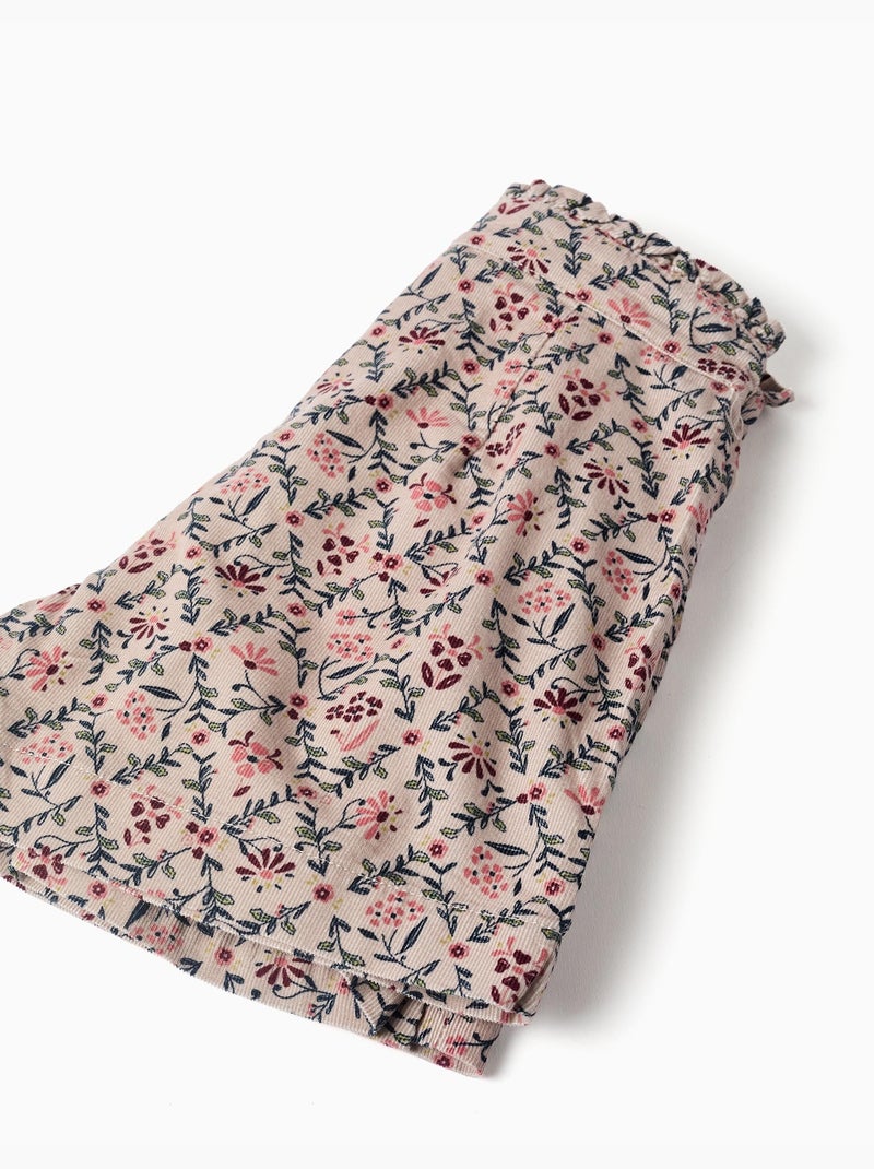 Jupe-short en velours côtelé avec motif floral Beige clair - Kiabi