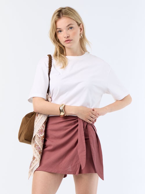 Jupe short léger avec ceinture à nouer - Kiabi