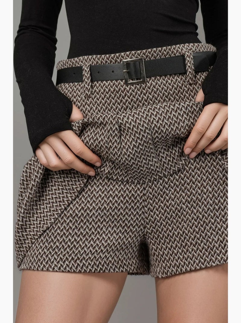 Jupe-short mini plissée géométrique taille haute hiccup Marron - Kiabi