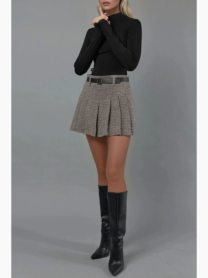Jupe-short mini plissée géométrique taille haute hiccup Marron - Kiabi