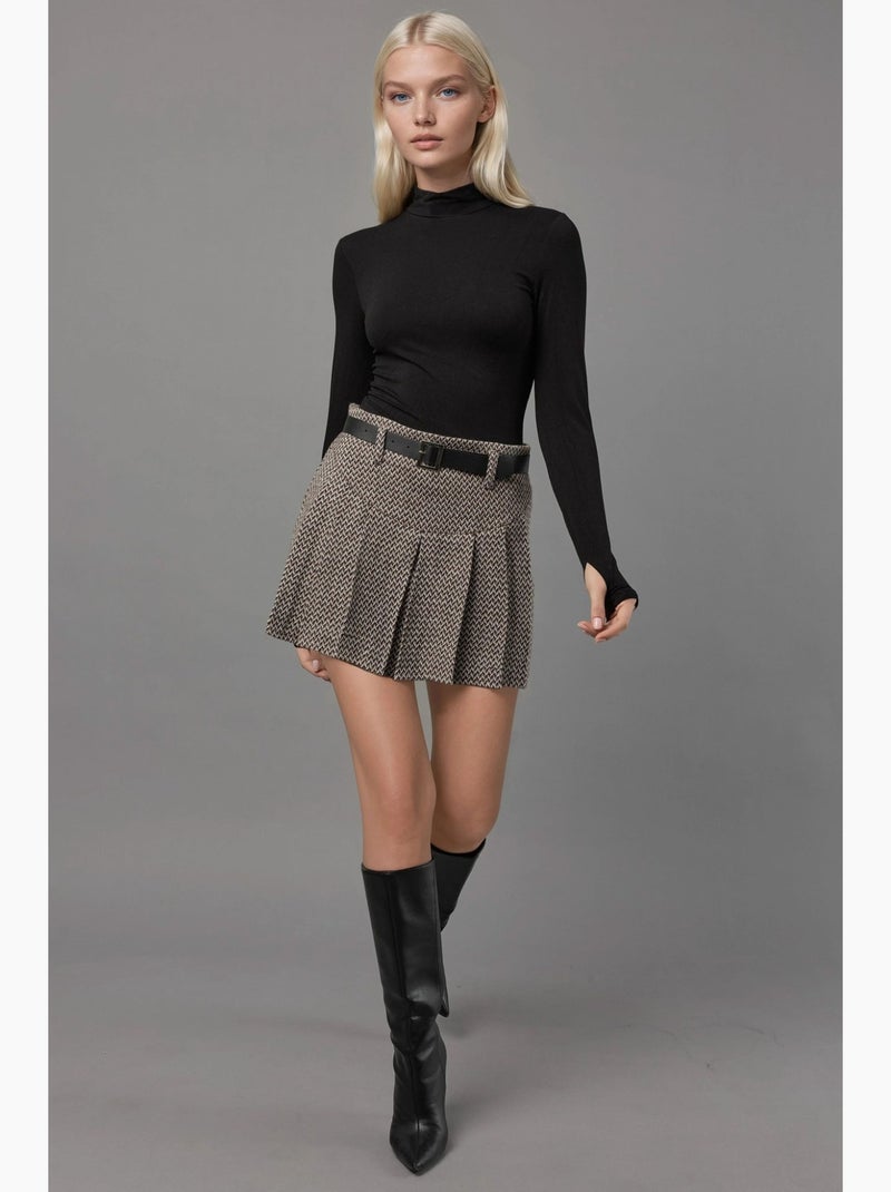 Jupe-short mini plissée géométrique taille haute hiccup Marron - Kiabi