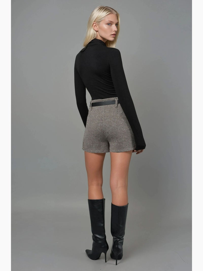 Jupe-short mini plissée géométrique taille haute hiccup Marron - Kiabi