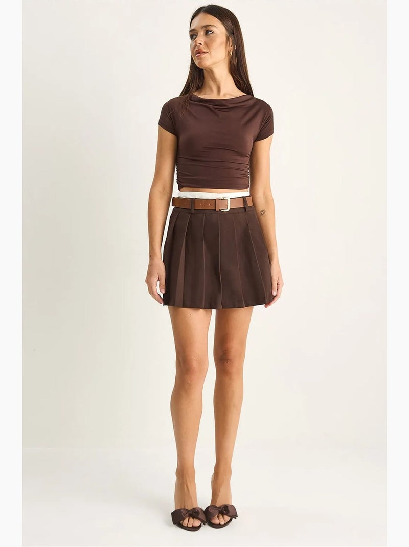 Jupe-short mini taille haute avec ceinture lucci Marron - Kiabi