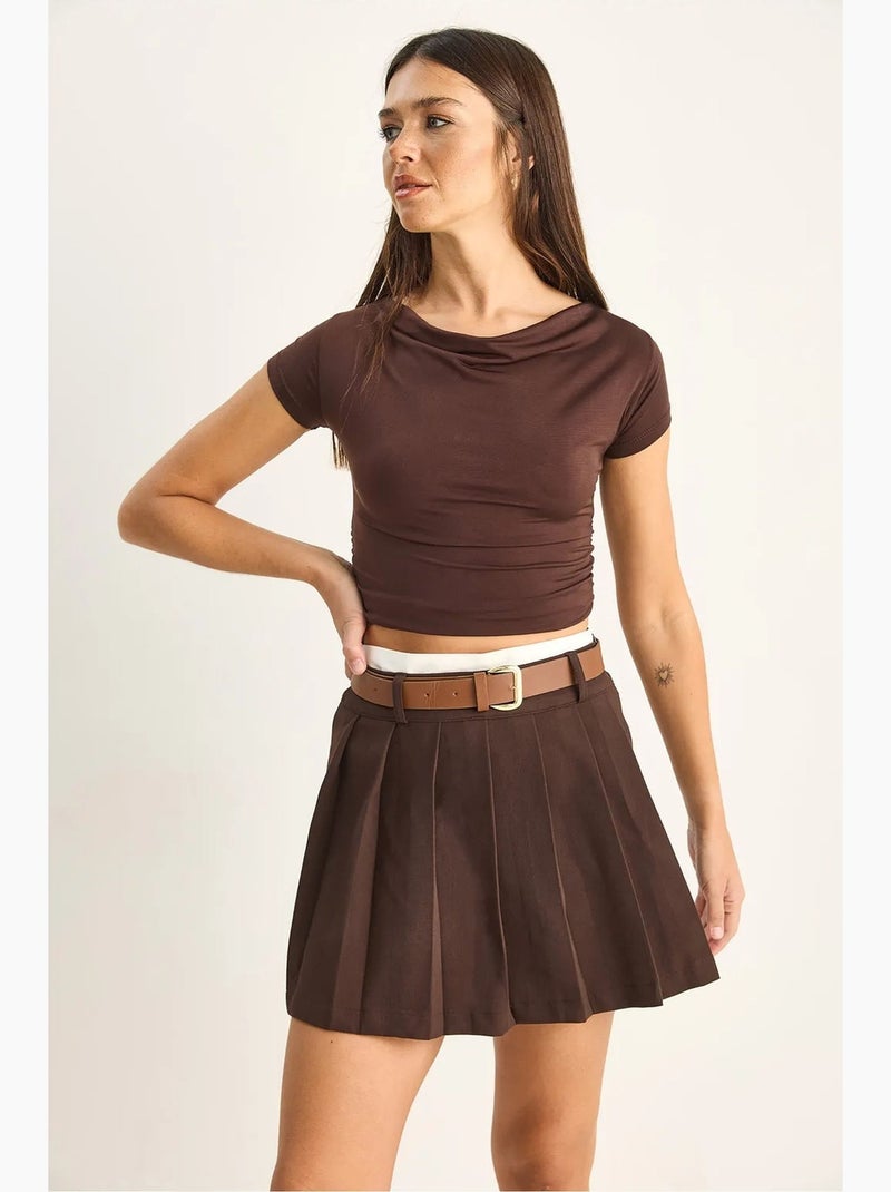 Jupe-short mini taille haute avec ceinture lucci Marron - Kiabi