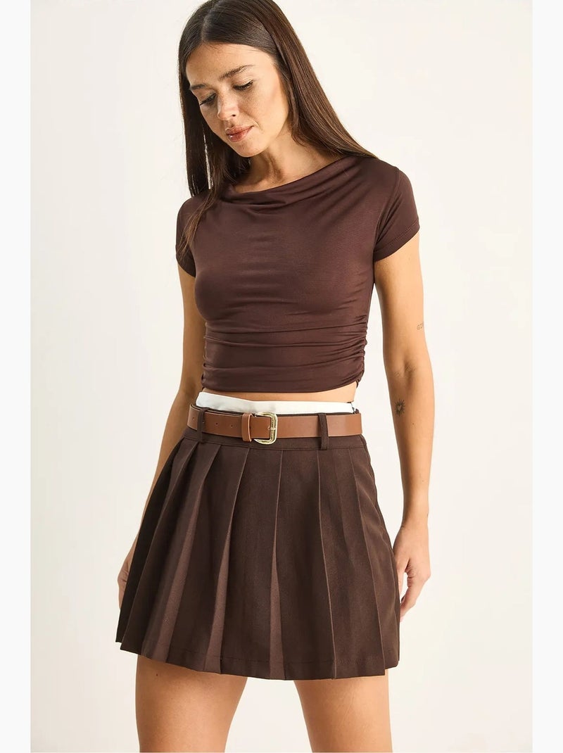 Jupe-short mini taille haute avec ceinture lucci Marron - Kiabi