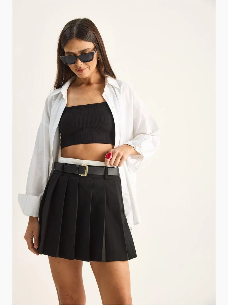 Jupe-short mini taille haute avec ceinture lucci Noir - Kiabi