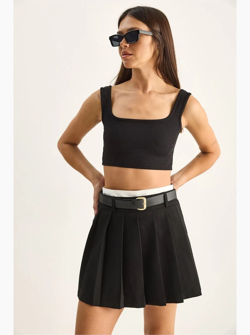 Jupe-short mini taille haute avec ceinture lucci Noir - Kiabi